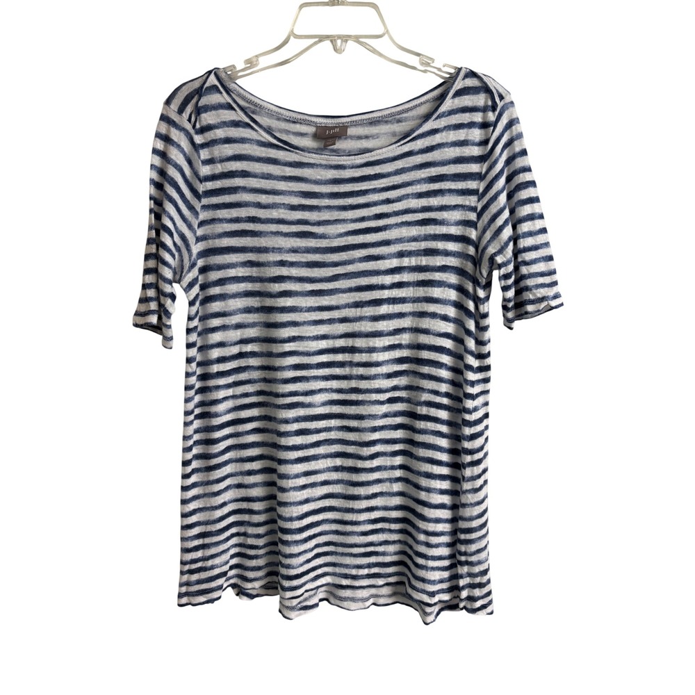 J. Jill Womens Blue White Striped 100% Linen Shirt Preppy Coastal Size S